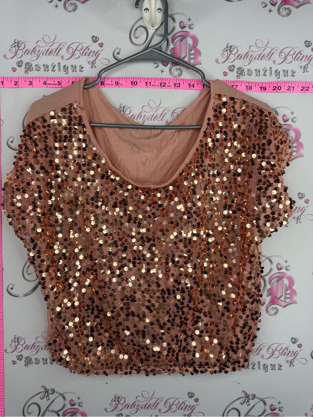 Streetwear Society shirt sequins sparkly orange pink Rose Gold Sequin Crop Top